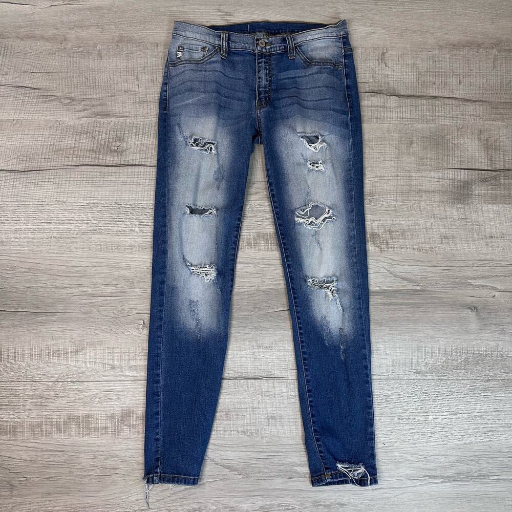 Kan Kan Distressed Jeans Mid Rise Denim Womens 28 Skinny Slim Fit KC8104 Cotton
